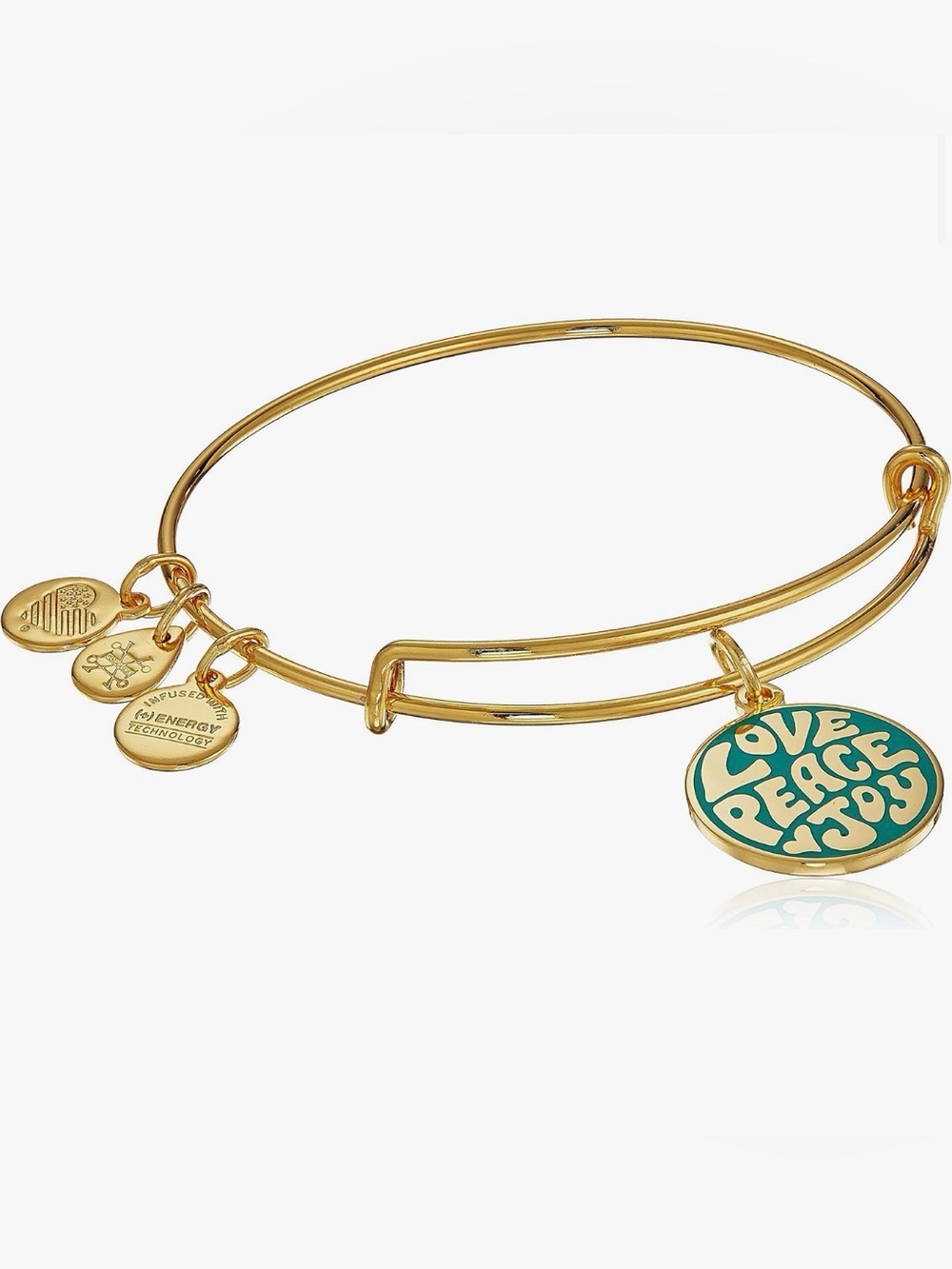 NWOT Alex and Ani Love Peace Joy Gold Expandable Charm Bangle Bracelet